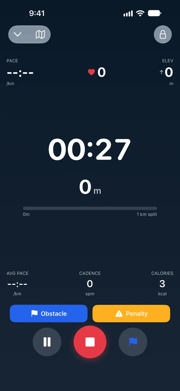 Active obstacle run with one-tap obstacle and penalty marking