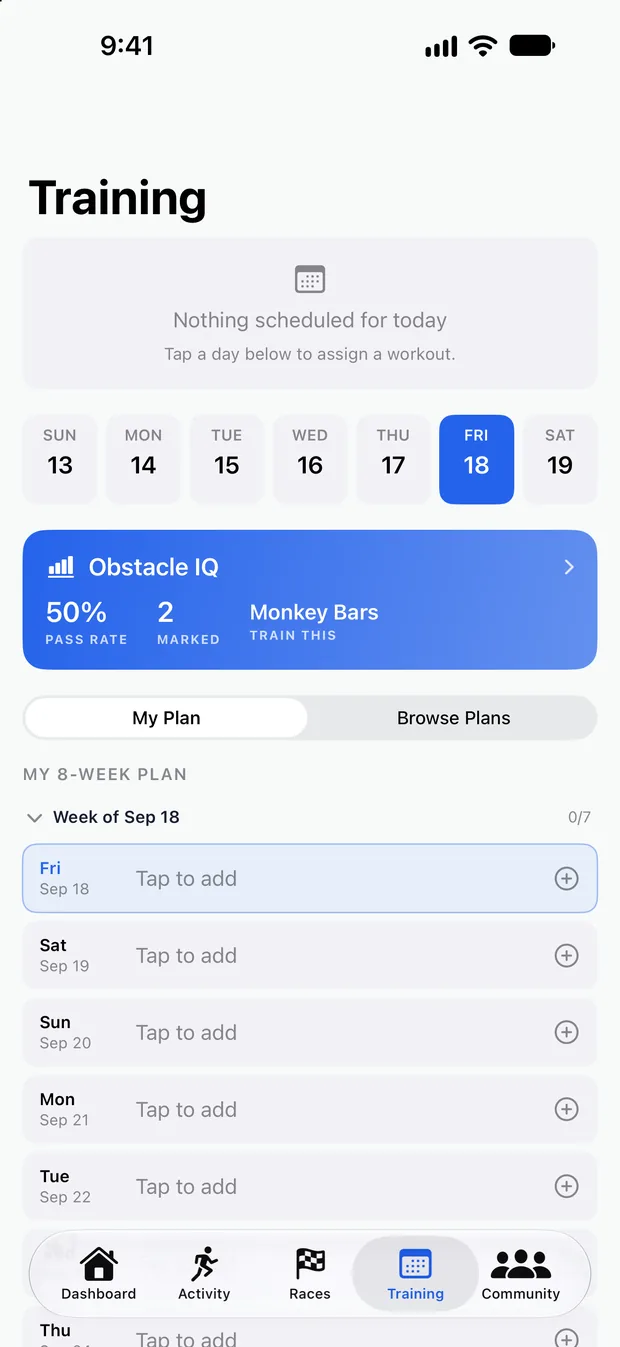 Obstacle IQ showing pass rate and weakest obstacle to train