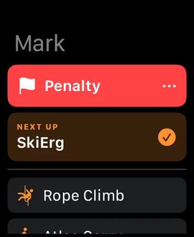 Apple Watch NEXT UP course guide showing the next HYROX station